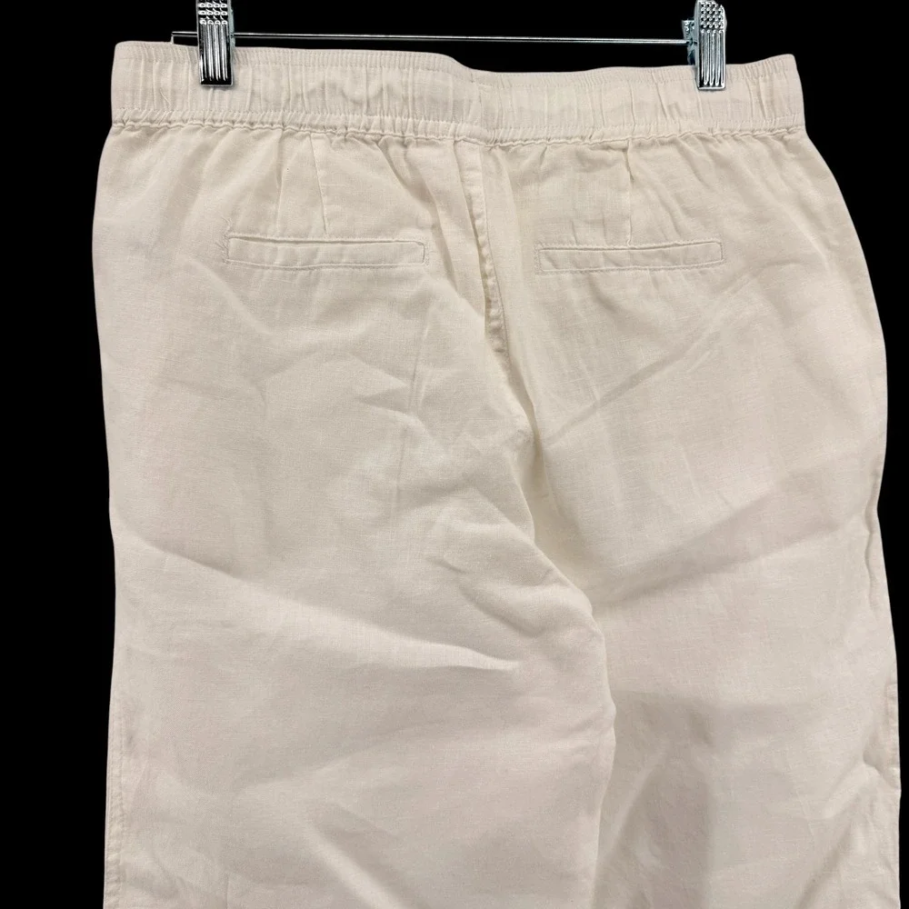St. Tropez West Wide Leg Pants Womens Medium Pre-Owned White 100% Linen Coastal